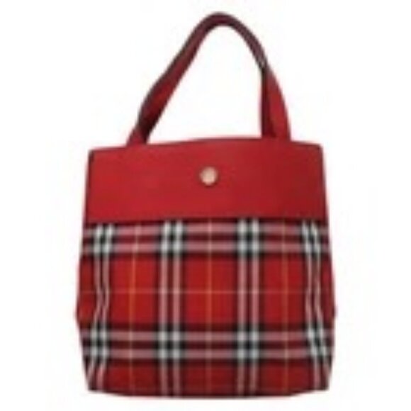 BURBERRY Nova Check Hand Bag Nylon Red Auth ti2831 - Picture 10 of 16